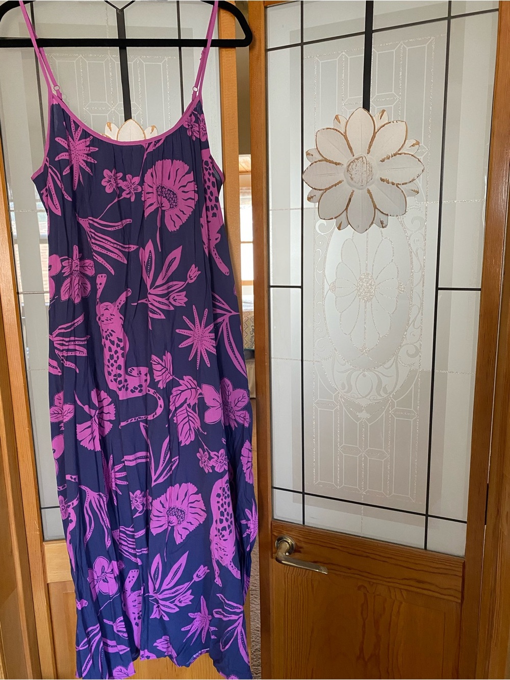 Sleeveless Purple Maxi Dress with Pink Tropical & Leopard Print